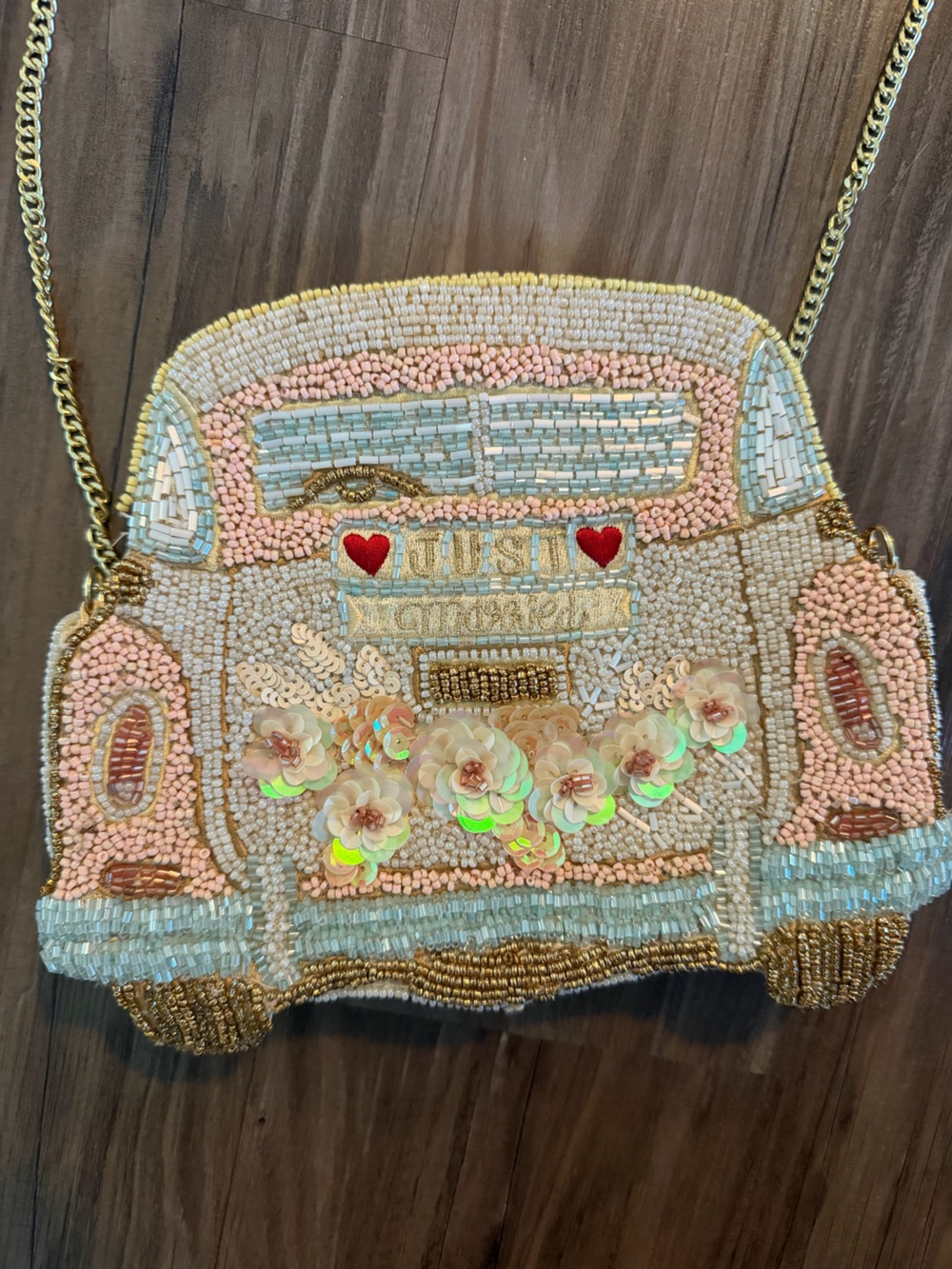 Beaded Just Married Crossbody Bag - Pink and Gold